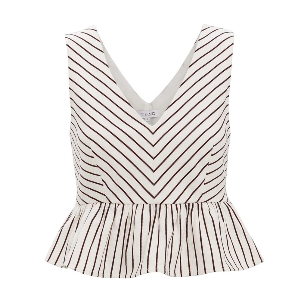 Intermix Lenny Striped Peplum Tailored Cotton Top Size S - Picture 1 of 10